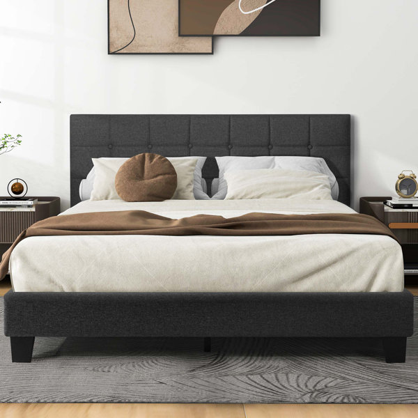 Ebern Designs Tufted Upholstered Platform Bed With Adjustable Headboard